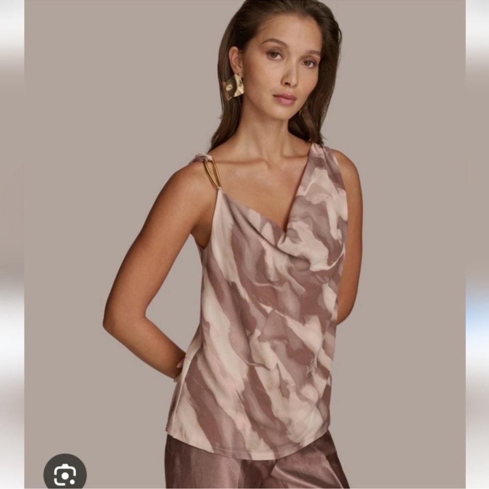Donna Karan Taupe and Cream Draped Cowl Neck Camisole